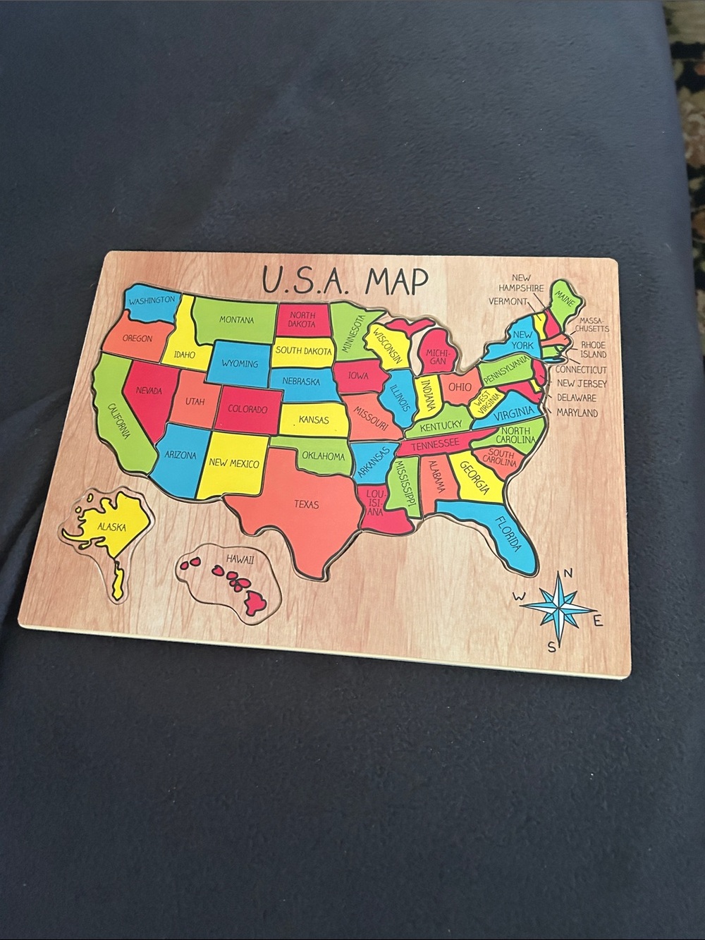 USA Source Unknown USA Map Wooden Puzzle - Red, Yellow, Blue, Green, Pink